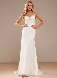 V-neck Train Beading Ina Dress Trumpet/Mermaid Lace Chiffon Wedding Wedding Dresses With Court