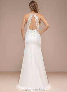 Wedding Dresses Wedding Sequins Quintina With Sweep Train Trumpet/Mermaid Lace Halter Dress Chiffon