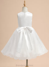 Load image into Gallery viewer, Dress A-Line - Neck Scoop Flower Ellen With Sleeveless Girl Satin/Tulle Lace/Flower(s)/Bow(s) Flower Girl Dresses Knee-length