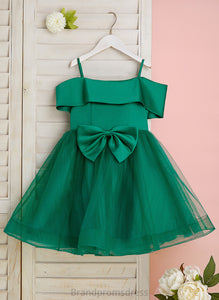 With Knee-length Girl Off-the-Shoulder Satin/Tulle Sleeveless Dress Flower A-Line Bow(s) Flower Girl Dresses - Justine