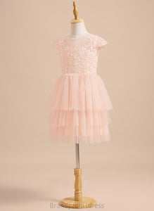 Flower Girl Dresses Flower - Dress Knee-length Girl Sleeves Back Scoop Short Neck Lace/V A-Line With Moriah Tulle