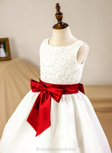 - With Floor-length Flower Scoop Sash/Appliques/Bow(s) NOT Girl Neck Gown (Petticoat Adyson Satin Sleeveless Dress Flower Girl Dresses included) Ball