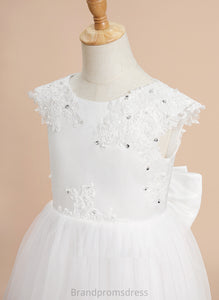 A-Line Flower Sarahi Knee-length - Tulle Flower Girl Dresses Girl Beading/Sequins/Bow(s) Dress Sleeveless With Neck Scoop