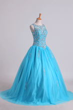Load image into Gallery viewer, 2024 Scoop Quinceanera Dresses Open Back Beaded Bodice Tulle Lace Up