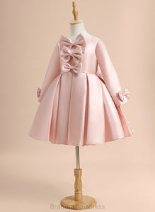 A-Line Knee-length Long Sylvia Girl Scoop With Dress - Bow(s) Flower Sleeves Neck Flower Girl Dresses