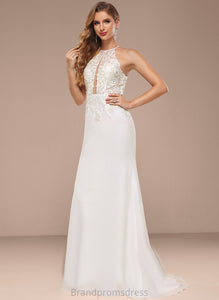 Wedding Dresses Wedding Sequins Quintina With Sweep Train Trumpet/Mermaid Lace Halter Dress Chiffon