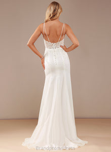 V-neck Train Beading Ina Dress Trumpet/Mermaid Lace Chiffon Wedding Wedding Dresses With Court