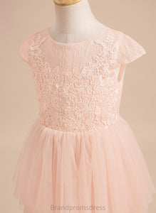 Flower Girl Dresses Flower - Dress Knee-length Girl Sleeves Back Scoop Short Neck Lace/V A-Line With Moriah Tulle