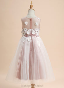 A-Line Flower Flower Girl Dresses Eve Dress With Tulle Sleeveless - Girl Tea-length Scoop Neck Lace/Beading/Flower(s)