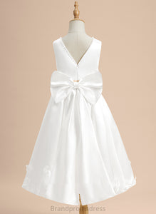 Alina A-Line Sleeveless Tea-length - Neck Satin Sash/Beading/Flower(s)/Bow(s) Flower Flower Girl Dresses Girl With Scoop Dress