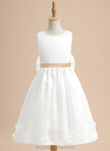 Alina A-Line Sleeveless Tea-length - Neck Satin Sash/Beading/Flower(s)/Bow(s) Flower Flower Girl Dresses Girl With Scoop Dress