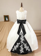 Load image into Gallery viewer, - With Floor-length Flower Scoop Sash/Appliques/Bow(s) NOT Girl Neck Gown (Petticoat Adyson Satin Sleeveless Dress Flower Girl Dresses included) Ball