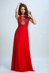 2024 Scoop Prom Dresses A Line Chiffon With Beading Red