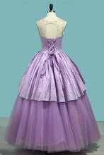 Load image into Gallery viewer, 2024 Scoop Ball Gown Quinceanera Dresses Tulle &amp; Satin With Beads Open Back