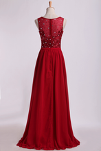 Load image into Gallery viewer, 2024 Bateau Prom Dresses A Line Floor Length With Embroidery&amp;Beads Chiffon&amp;Tulle