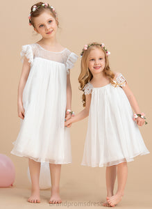 Sleeves Scoop Short Flower Charlize Neck Flower Girl Dresses Chiffon Knee-length Girl Lace A-Line Dress - With