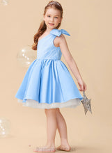 Load image into Gallery viewer, Flower Girl Dresses Knee-length Serena Sleeveless With A-Line - Flower Girl Beading/Bow(s) Satin/Tulle Dress One-Shoulder