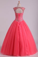 Load image into Gallery viewer, 2024 Open Back Quinceanera Dresses Scoop With Embroidery &amp; Beading Floor Length