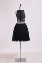 Load image into Gallery viewer, 2024 Halter Prom Dress Beaded Bodice A Line Tulle Short/Mini