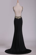 Load image into Gallery viewer, 2024 Sexy Open Back Scoop Mermaid Spandex With Beads And Applique Prom Dresses