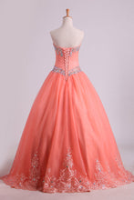 Load image into Gallery viewer, 2024 Quinceanera Dresses Ball Gown Strapless Tulle With Applique Floor Length