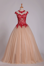 Load image into Gallery viewer, 2024 Quinceanera Dresses High Neck Ball Gown Tulle With Applique Sweep Train