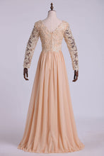 Load image into Gallery viewer, 2024 Best Selling Prom Dresses Long Sleeves A Line V Neck Chiffon