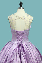 Load image into Gallery viewer, 2024 Scoop Ball Gown Quinceanera Dresses Tulle &amp; Satin With Beads Open Back