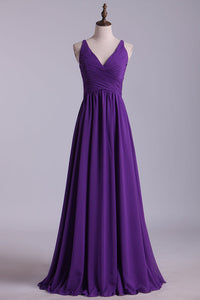 2024 Prom Dresses A Line V Neck Floor Length Chiffon New