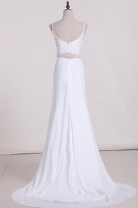 2024 Two-Piece Spaghetti Straps Wedding Dresses A Line Chiffon With Beading