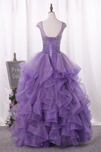 Load image into Gallery viewer, 2024 Ball Gown Scoop Beaded Bodice Tulle Quinceanera Dresses Floor Length