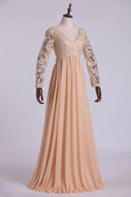 Load image into Gallery viewer, 2024 Best Selling Prom Dresses Long Sleeves A Line V Neck Chiffon