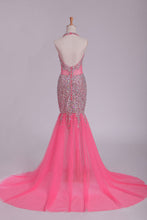 Load image into Gallery viewer, 2024 Halter Prom Dresses Mermaid/Trumpet Tulle With Beading