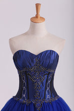 Load image into Gallery viewer, 2024 Dark Royal Blue Ball Gown Sweetheart Floor Length Quinceanera Dresses With Beading