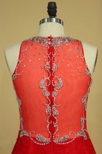 Load image into Gallery viewer, 2024 Red Plus Size Prom Dresses Scoop Beaded Bodice Sweep Train Lace Mermaid