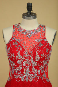 2024 Red Plus Size Prom Dresses Scoop Beaded Bodice Sweep Train Lace Mermaid