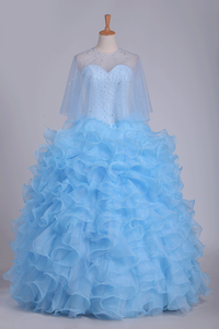 2024 Ball Gown Quinceanera Dresses Sweetheart Beaded Bodice Organza