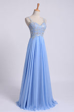 Load image into Gallery viewer, 2024 Low Back Straps A Line Chiffon Prom Dress With Lace Bodice