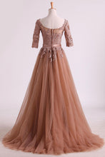 Load image into Gallery viewer, 2024 Mother Of The Bride Dresses A Line Bateau Tulle With Applique &amp; Sash Sweep Train