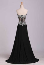 Load image into Gallery viewer, 2024 Prom Dresses Mermaid/Trumpet Black Sweetheart Chiffon With Rhinestone